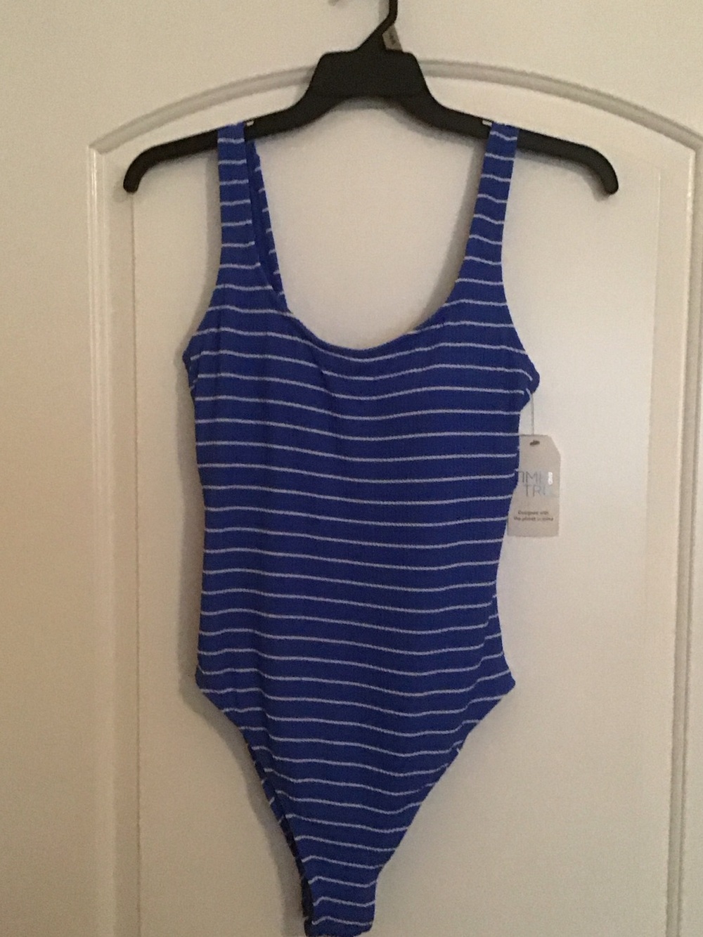 Time and Tru Royal Blue and White Striped One-Piece Swimsuit